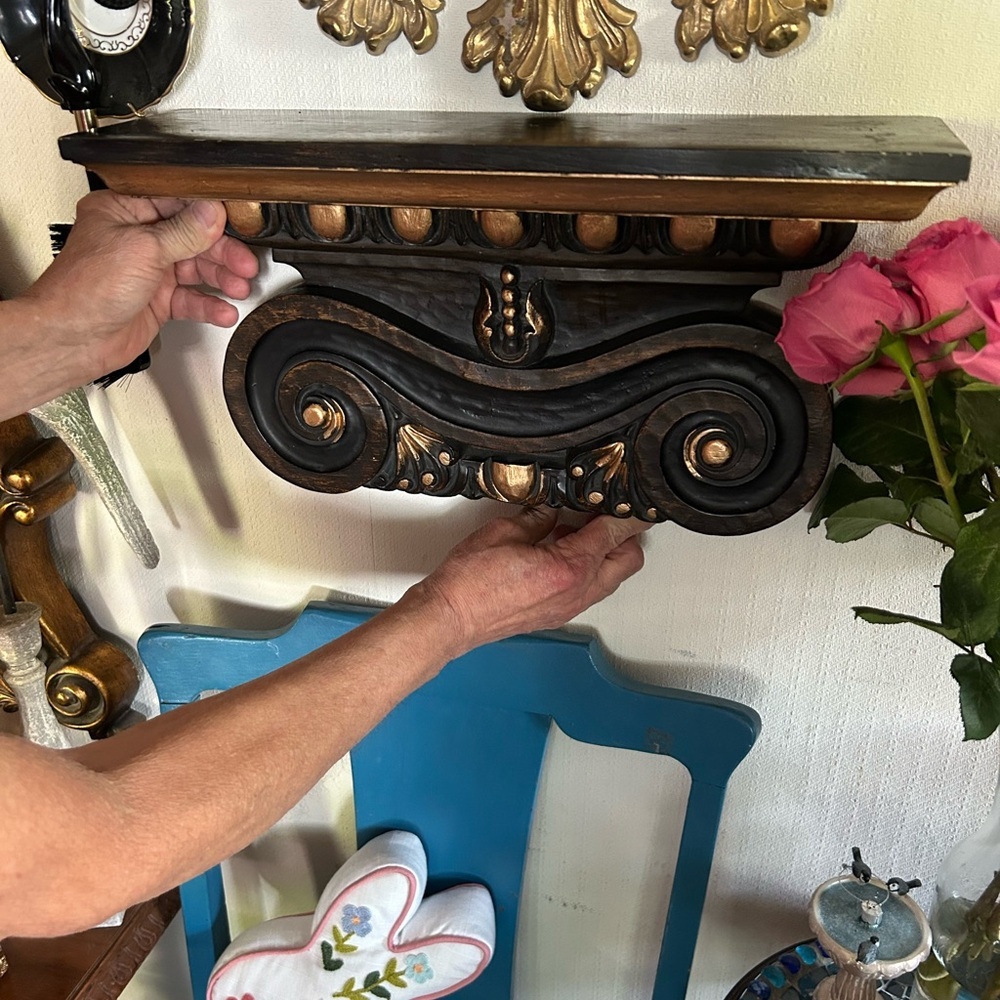 Antique Solid Wood Carved Wall Shelf